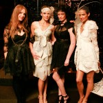 Anna Campbell Designs at the Chambord Shine Awards Melbourne Designer Anna Campbell stands with three models, all wearing black or white variations on lace, layered feminine dresses.