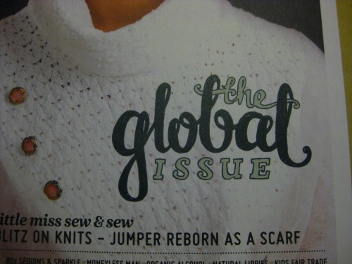 Peppermint Magazine Detailed shot of my lettering saying "the global issue" on the front of Peppermint.