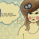 An Illustration of a brown haired chubby girl with rosy cheeks and a thought bubble that says "fuuu..." The f is illustrated like facebook's logo font.