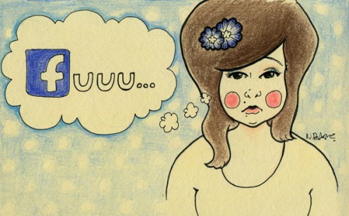 fffuuu! An Illustration of a brown haired chubby girl with rosy cheeks and a thought bubble that says "fuuu..." The f is illustrated like Facebook's logo font.