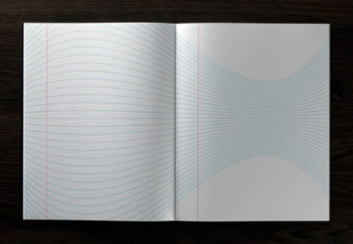 Inspiration pad An open notepad with red ruled margin on the left but the "typical" ruled blue lines are undulating across the spread instead of laying flat!