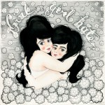 Girl on Girl Hate Coloured pencil and ink illustration of two girls clutching at each other surrounded by detailed flowers and a hand lettered "Girl on girl hate" written above them.