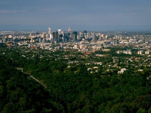 Photo of the Brisbane skyline from the top of Mt Coot-tha. 