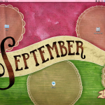 Desktop wallpaper in watermelon colours, with a hand lettered "September" across the middle.