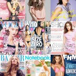 Collage of magazines like Vogue, Harpers Bazaar, Girlfriend etc with thin, young, able bodied white women on the covers.