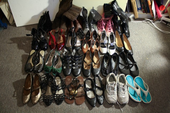 A photo of my shoe collection numbering at about 24.