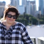 Photo of me with the CBD in the background - my hair is very windswept!