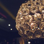 Macro shot of a crystal studded tea light holder.