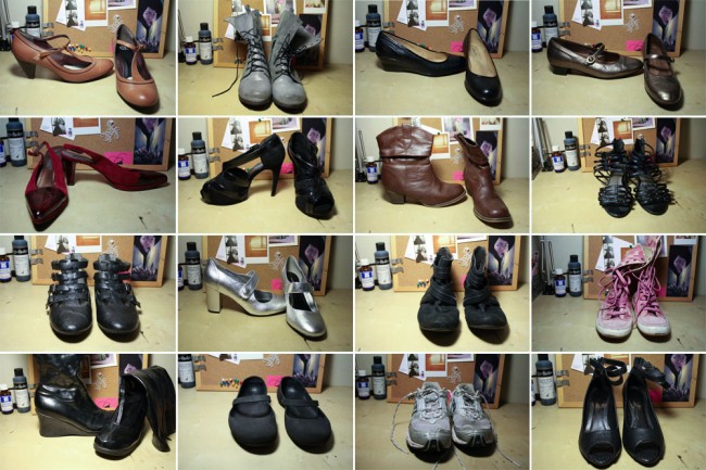 A collage of 20 pairs of my shoes.