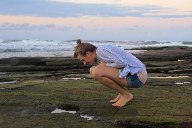 My sister, the intrepid rock pool observer.