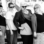 A black and white photo of Sonya, Mel, me and Zoe looking generally badass.