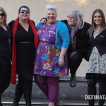 A photo of Samantha, Sonia, me, Zoe and Lauren in a group smiling and looking fancy and chummy.