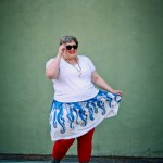 Yet another outfit photo, holding my octopus sweets skirt out.