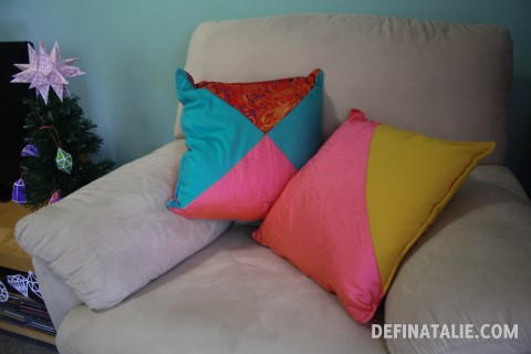 My colour block cushions in pink, yellow, aqua and red.